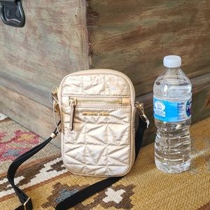 Michael Kors Winnie Nylon Quilted Logo Phone Crossbody Bag Gold